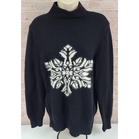 Bonnie and Bill by Holly 100% Wool Mock Pullover Sweater Snowflake Women's XL - Picture 1 of 15